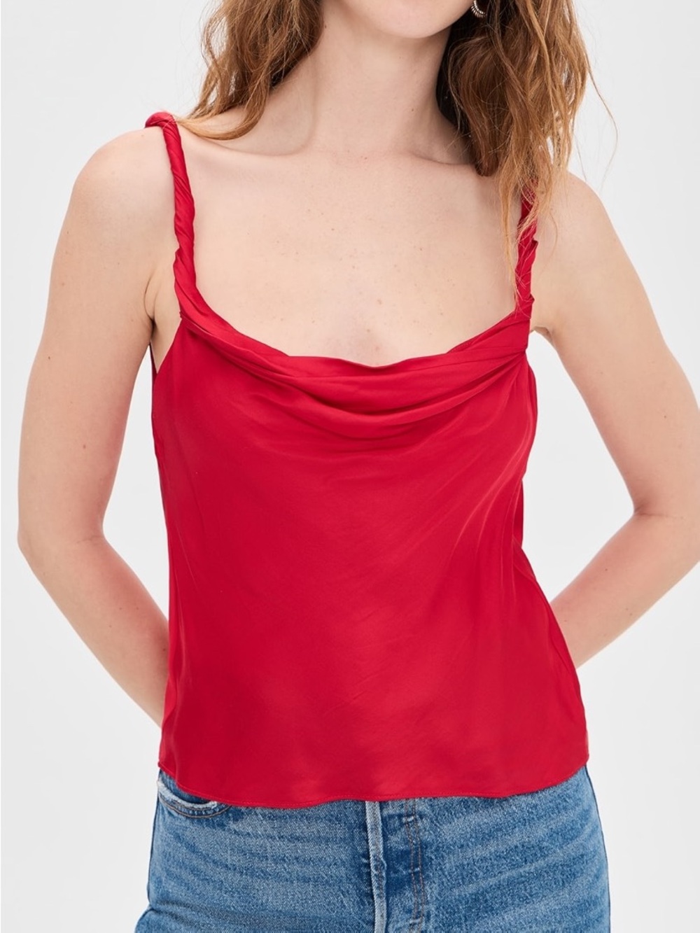 NWT alice + olivia Monique Twist Strap Cowl Neck Tank in Chili Pepper Size XS